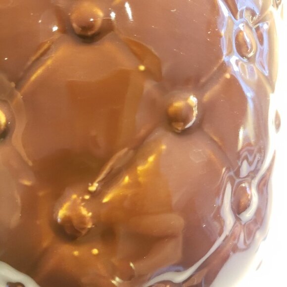 STACKING mug tumbler brown 3.5" x 4"diam embossed quilt pattern glossy - Picture 6 of 7